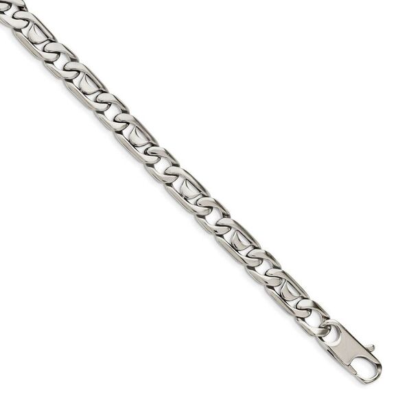 Men's 9mm Stainless Steel Fancy Curb Chain Necklace, 24 Inch - Picture 3 of 8